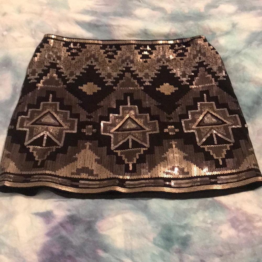 Sequined Black and Gold Mini Skirt